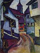 August Macke Street with church in Kandern oil on canvas